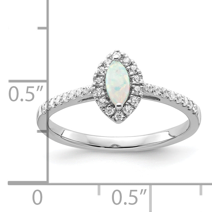 14K White Gold Lab Grown Diamond and Created Opal Ring