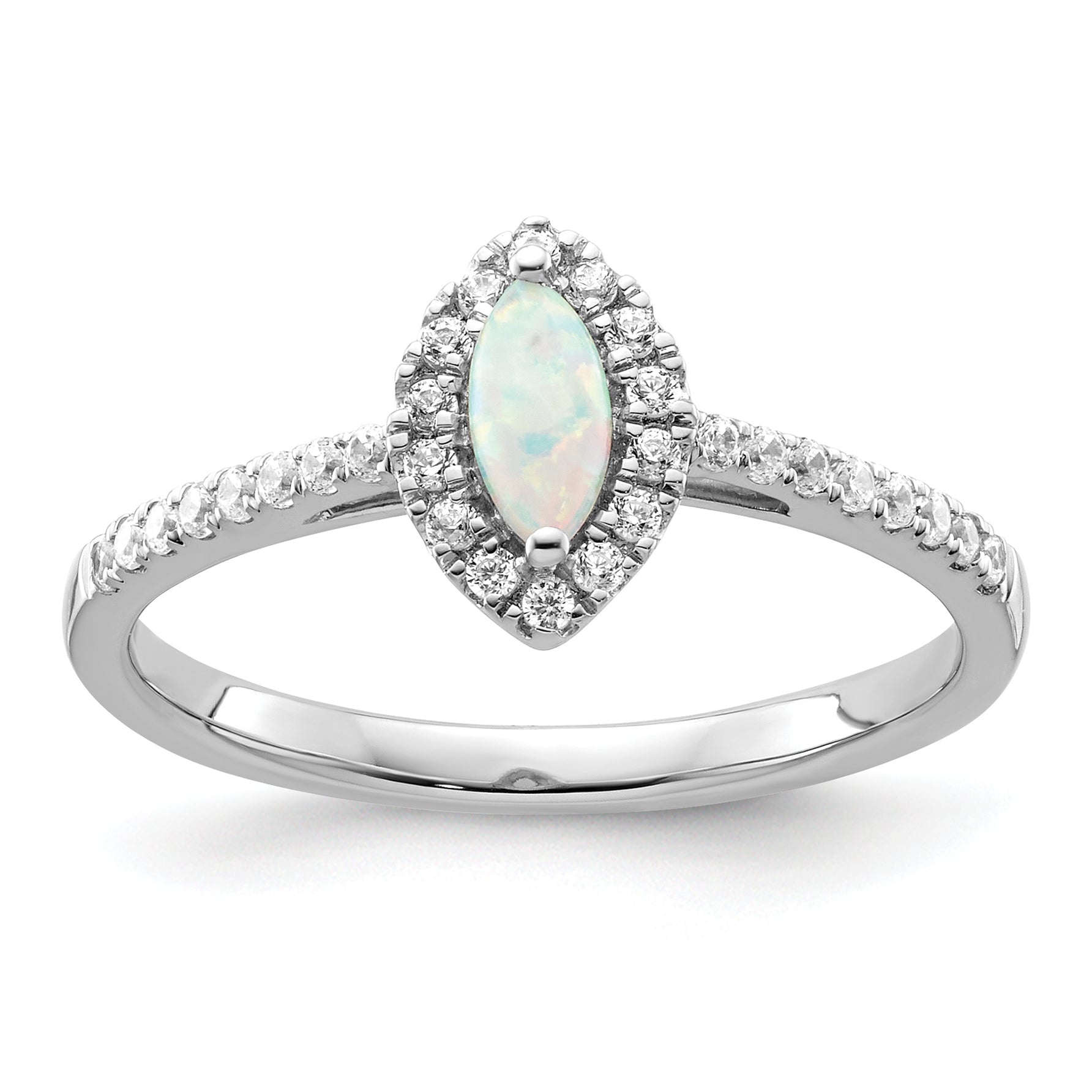 14K White Gold Lab Grown Diamond and Created Opal Ring