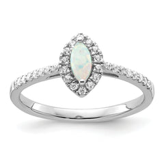 14K White Gold Lab Grown Diamond and Created Opal Ring