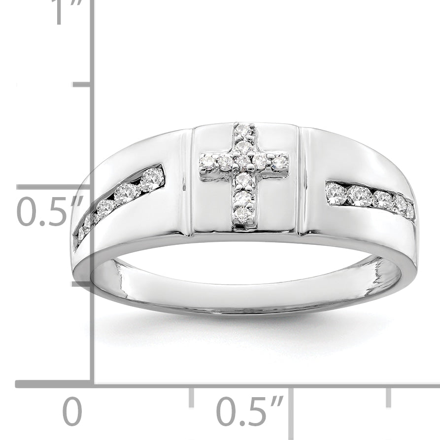 14K White Gold Lab Grown DiamondCross Men's Ring