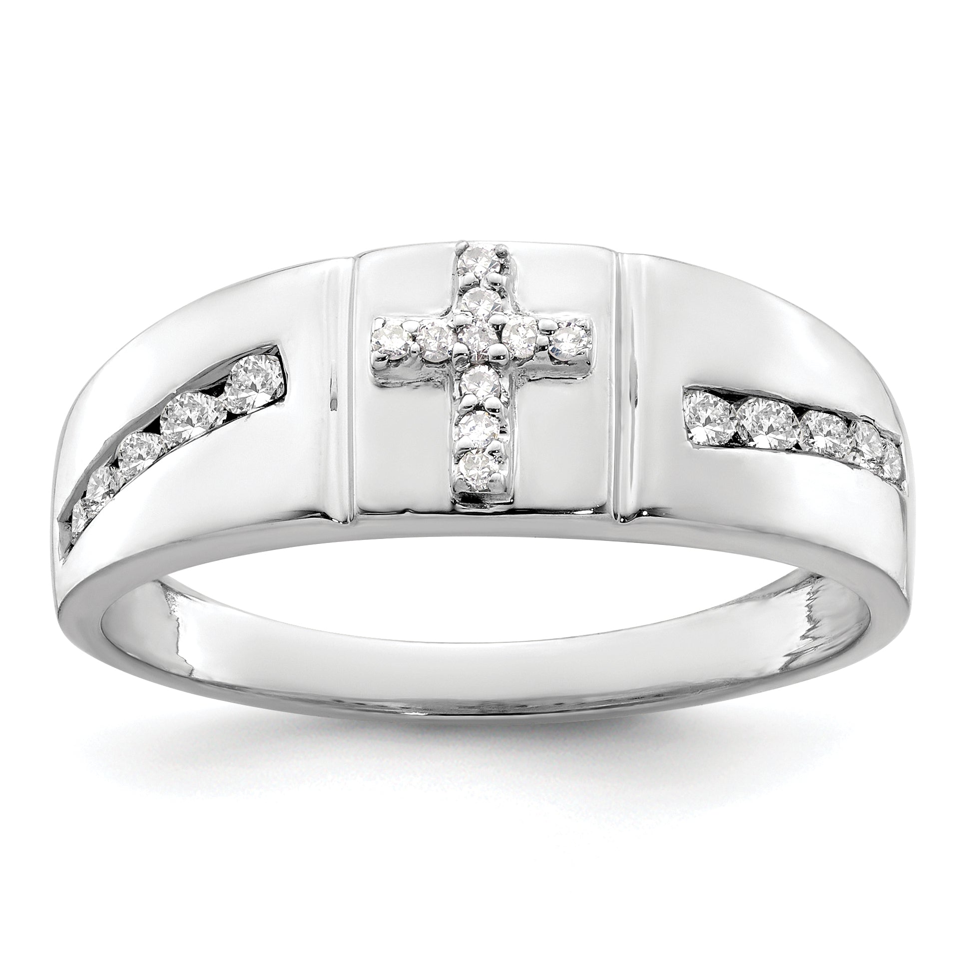 14K White Gold Lab Grown DiamondCross Men's Ring