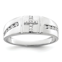 14K White Gold Lab Grown DiamondCross Men's Ring