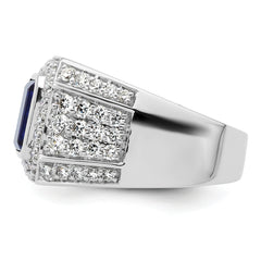 10k WG Created Sapphire & VS/SI GH, Lab Grown Diamond Mens Ring