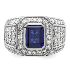 10k WG Created Sapphire & VS/SI GH, Lab Grown Diamond Mens Ring