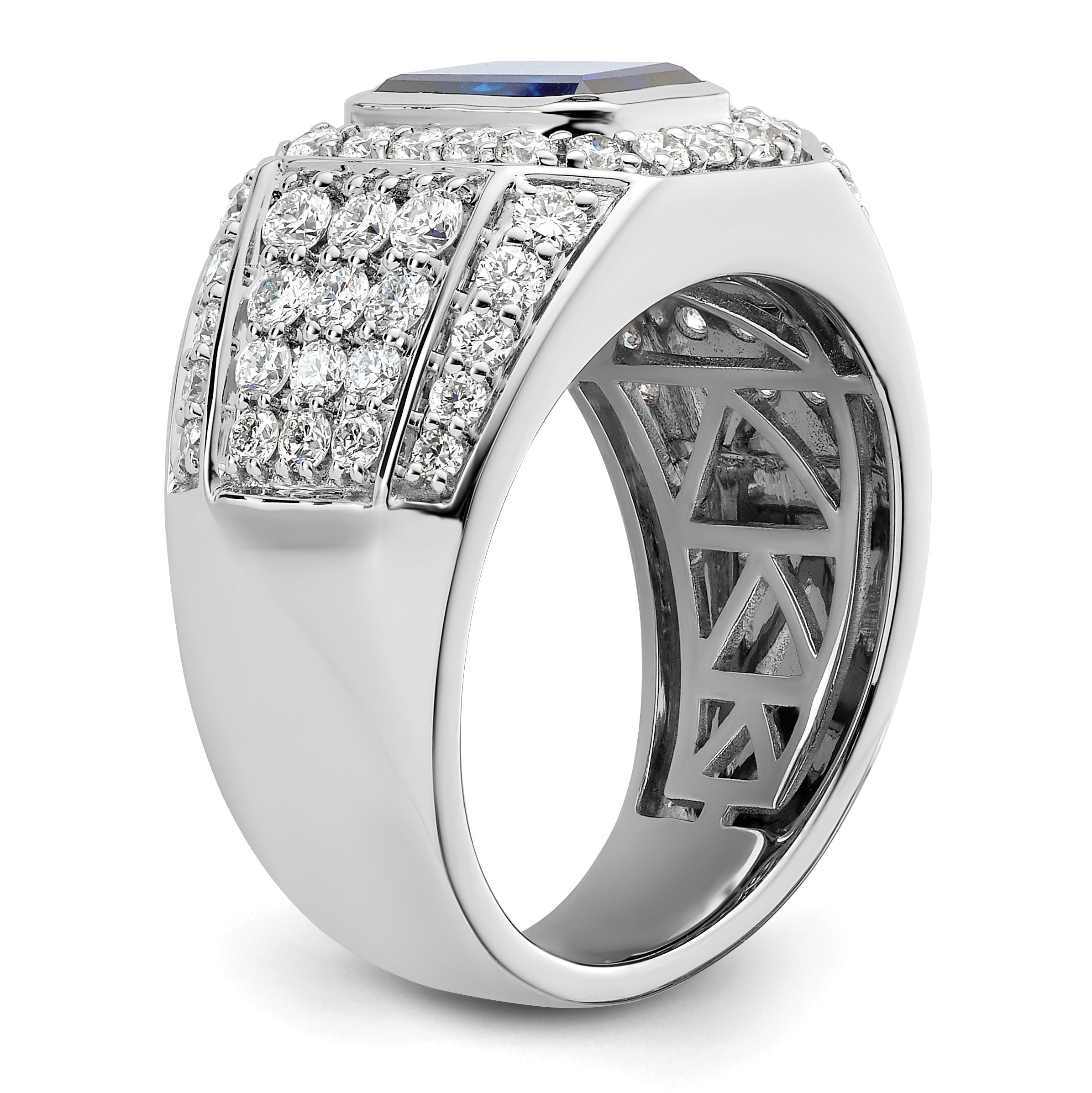 10k WG Created Sapphire & VS/SI GH, Lab Grown Diamond Mens Ring