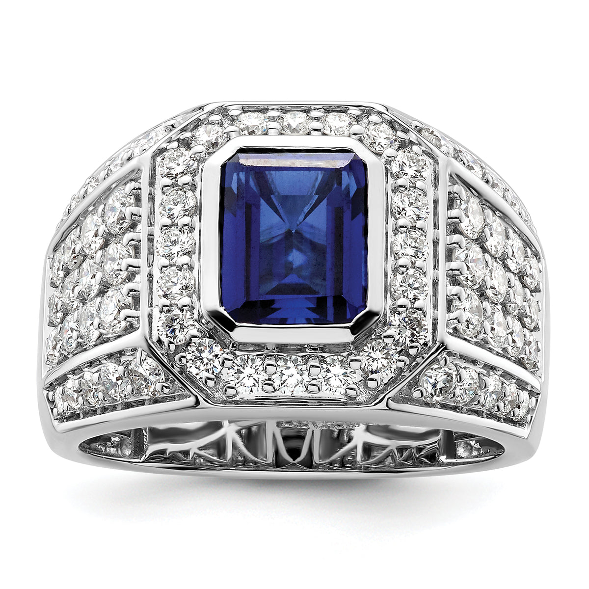 10k WG Created Sapphire & VS/SI GH, Lab Grown Diamond Mens Ring