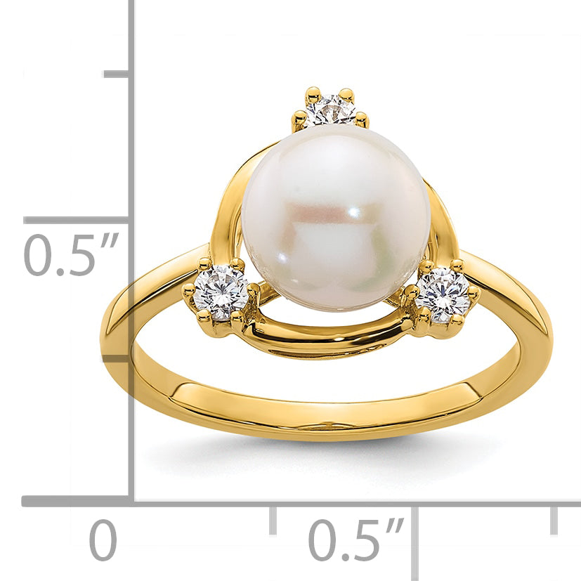 14K Lab Grown Diamond & FWC Pearl Ring