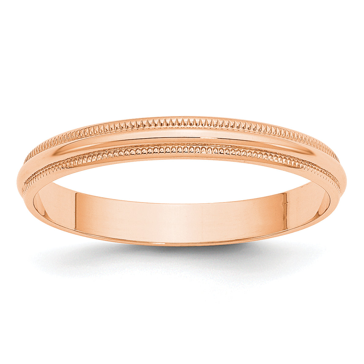 14k Rose Gold 3mm Lightweight Milgrain Half Round Wedding Band Size 14