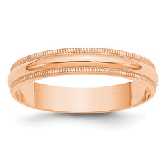 14k Rose Gold 4mm Lightweight Milgrain Half Round Wedding Band Size 14