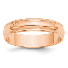 14k Rose Gold 5mm Lightweight Milgrain Half Round Wedding Band Size 14