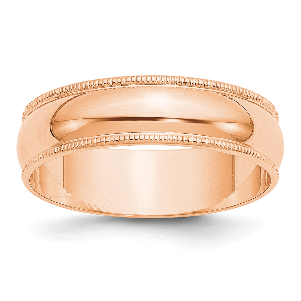 14k Rose Gold 6mm Lightweight Milgrain Half Round Wedding Band Size 14