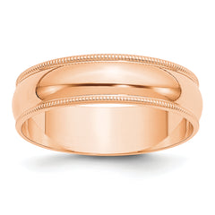 14k Rose Gold 6mm Lightweight Milgrain Half Round Wedding Band Size 14