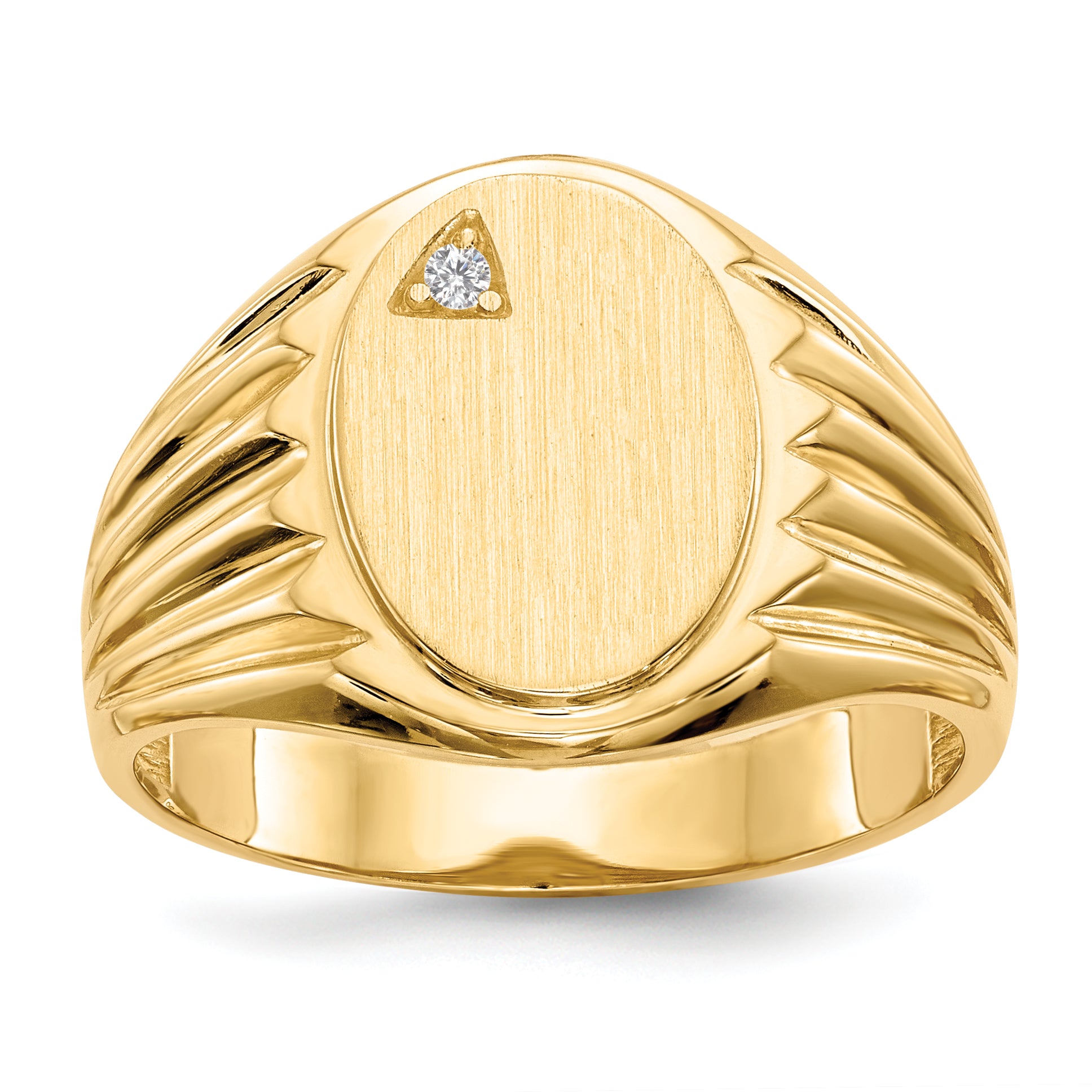 14k 13.5x10.0mm Open Back AA Diamond Men's Signet Ring