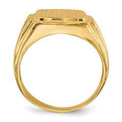 14k 11.5x12.0mm Grooved Sides Open Back AA Diamond Men's Signet Ring