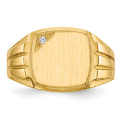 14k 11.5x12.0mm Grooved Sides Open Back AA Diamond Men's Signet Ring