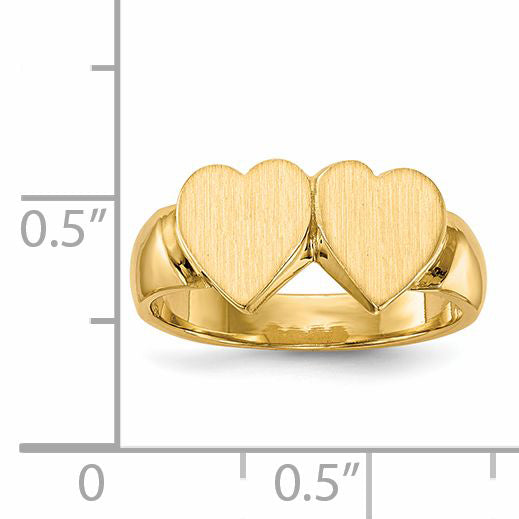 14k 8.0x8.0mm Closed Back Double Heart Signet Ring