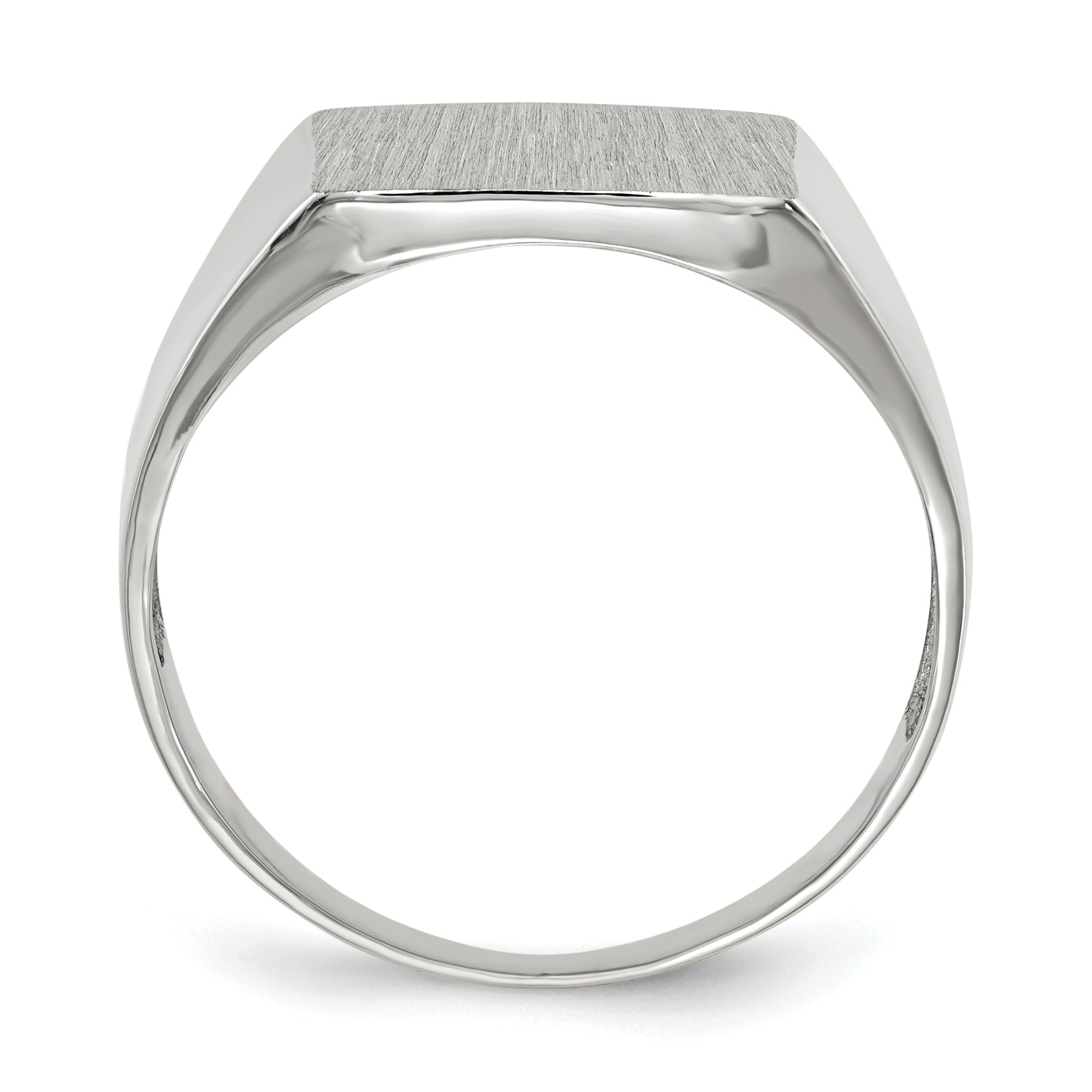 14k White Gold 13.5x13.0mm Open Back Satin Men's Signet Ring