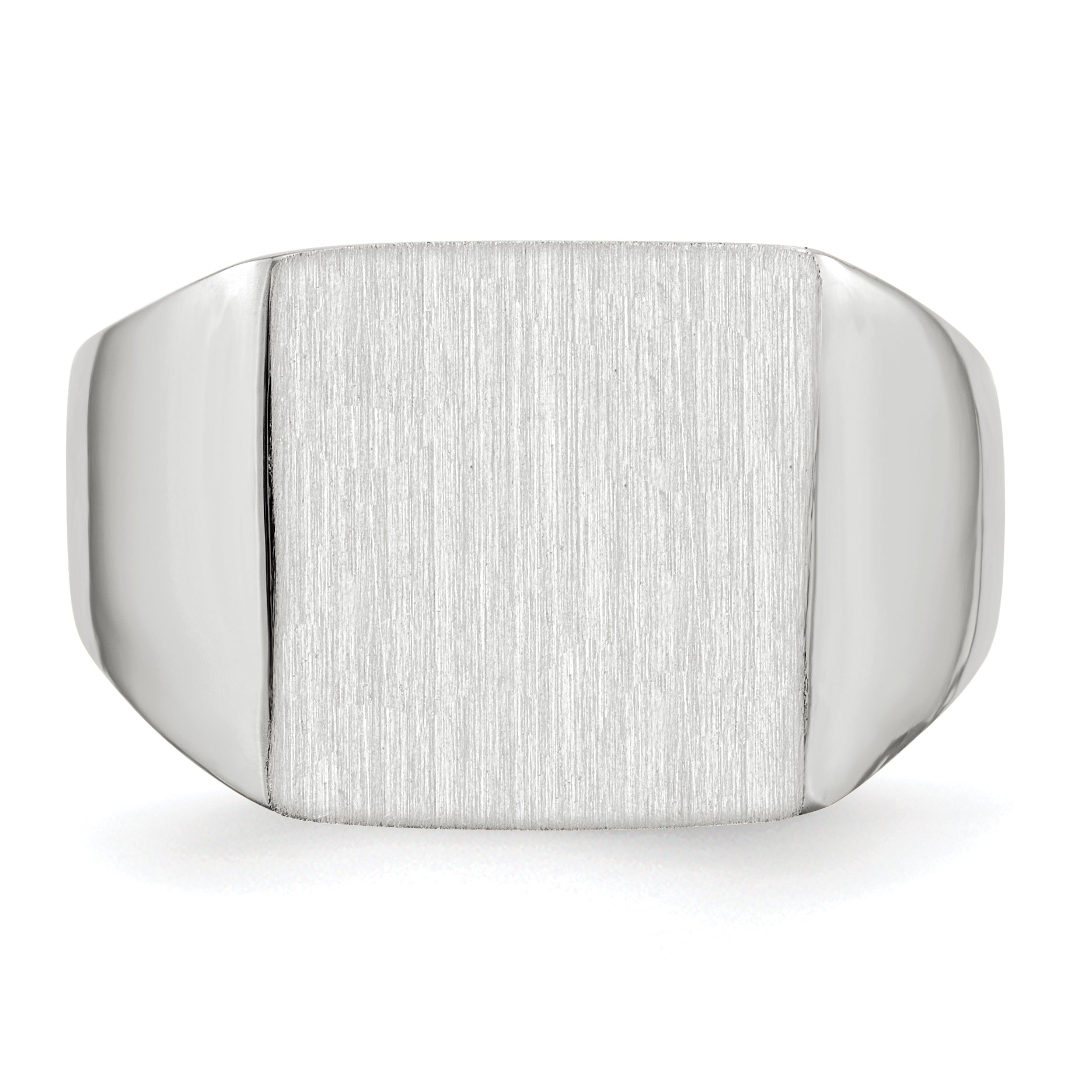 14k White Gold 13.5x13.0mm Open Back Satin Men's Signet Ring