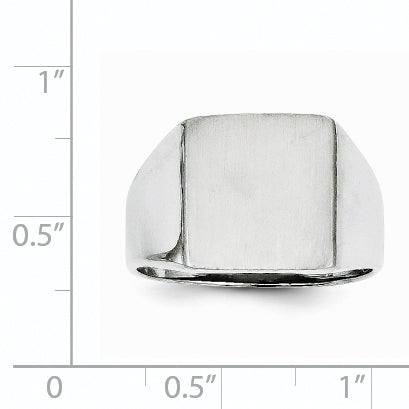 14k White Gold 13.5x13.0mm Open Back Satin Men's Signet Ring