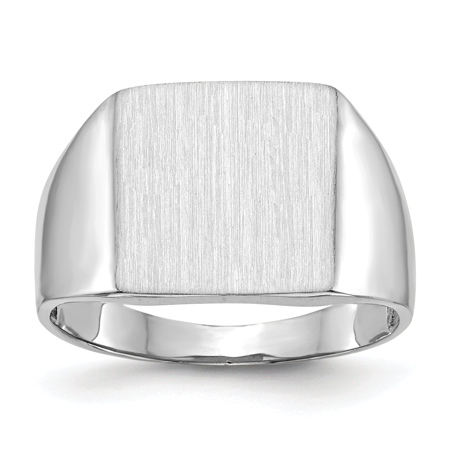 14k White Gold 13.5x13.0mm Open Back Satin Men's Signet Ring