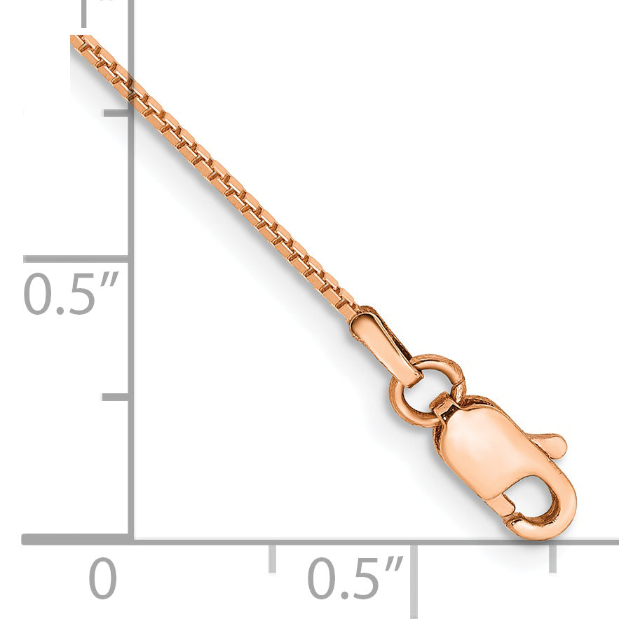 14K Rose Gold 7 inch .9mm Box Link with Lobster Clasp Bracelet