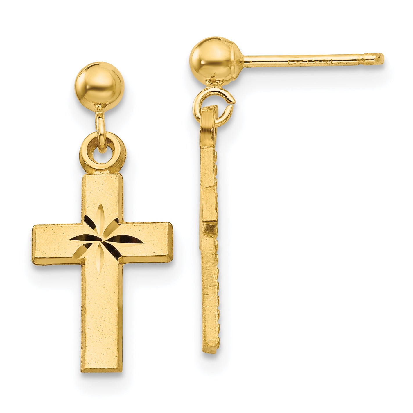 14k Satin & Diamond -Cut Cross Earrings