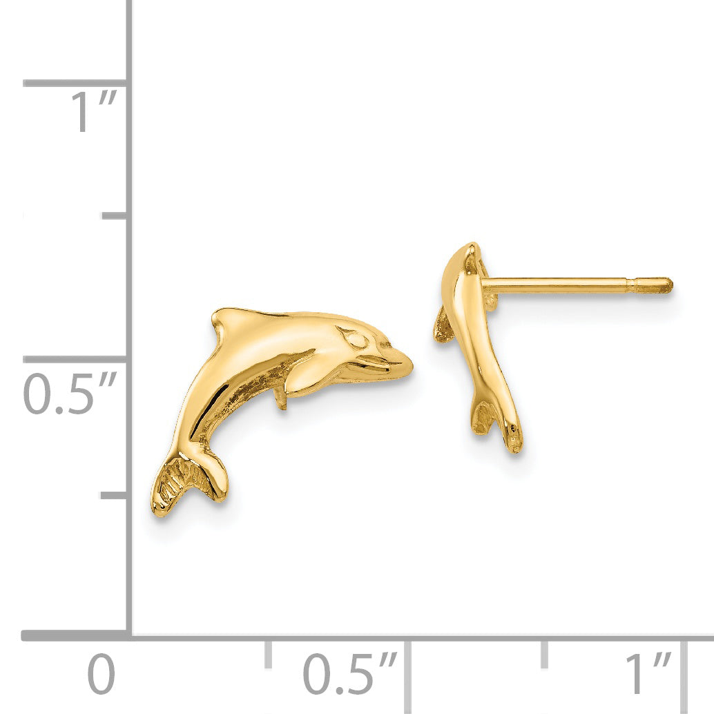 14K Gold Dolphin Earrings with Polished Finish for Women