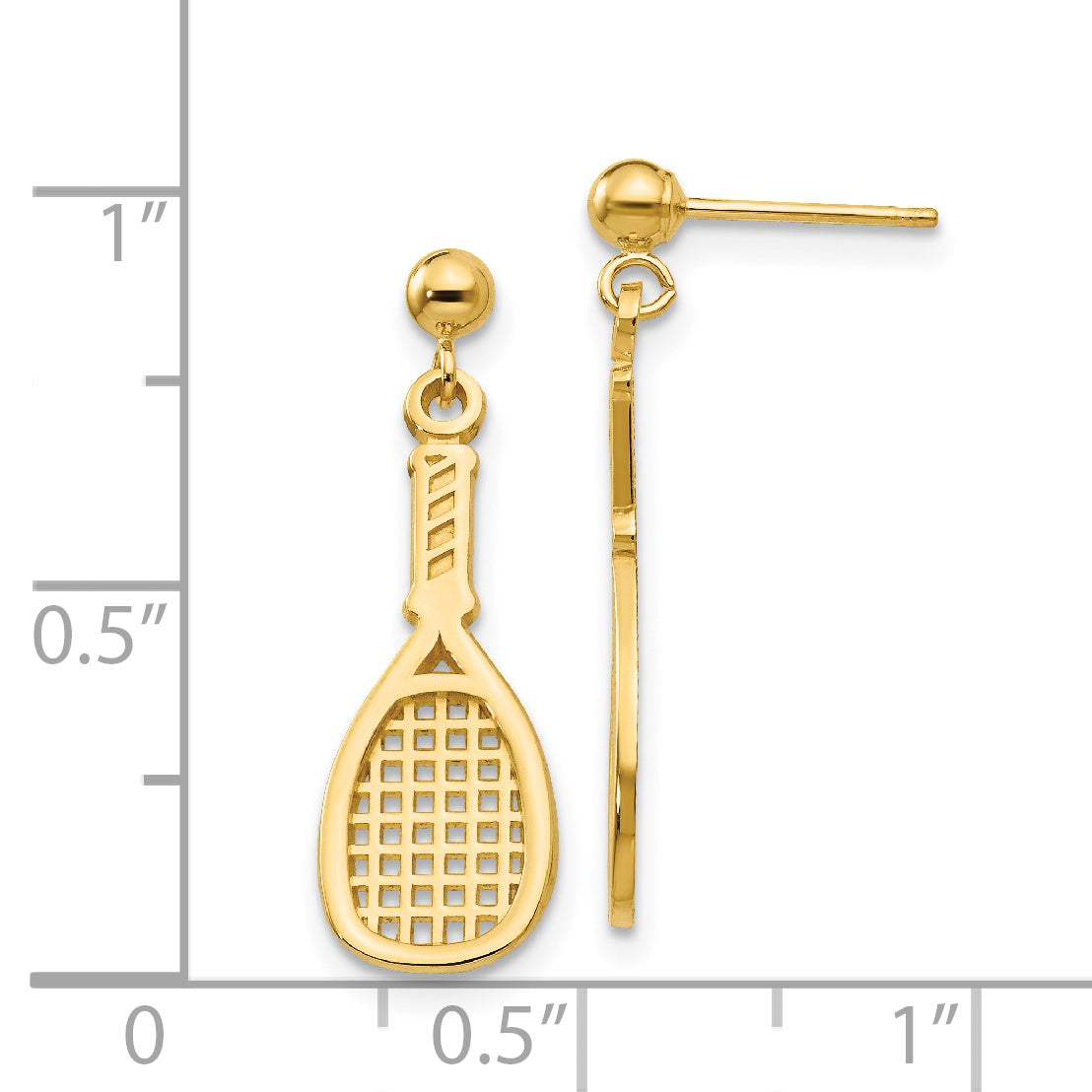 14K Gold Polished Racquet Dangle Earrings for Women