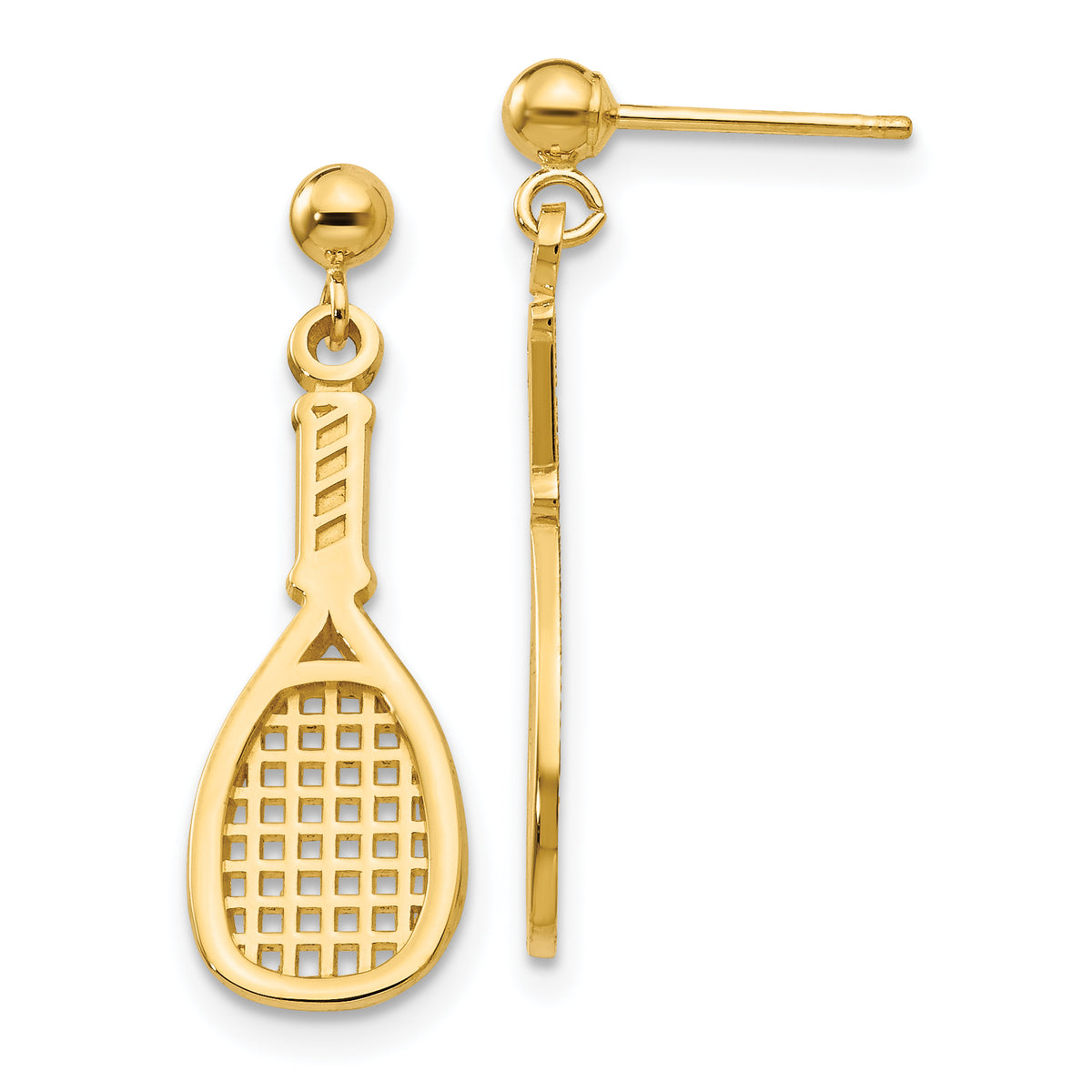 14k Polished Racquet Dangle Post Earrings