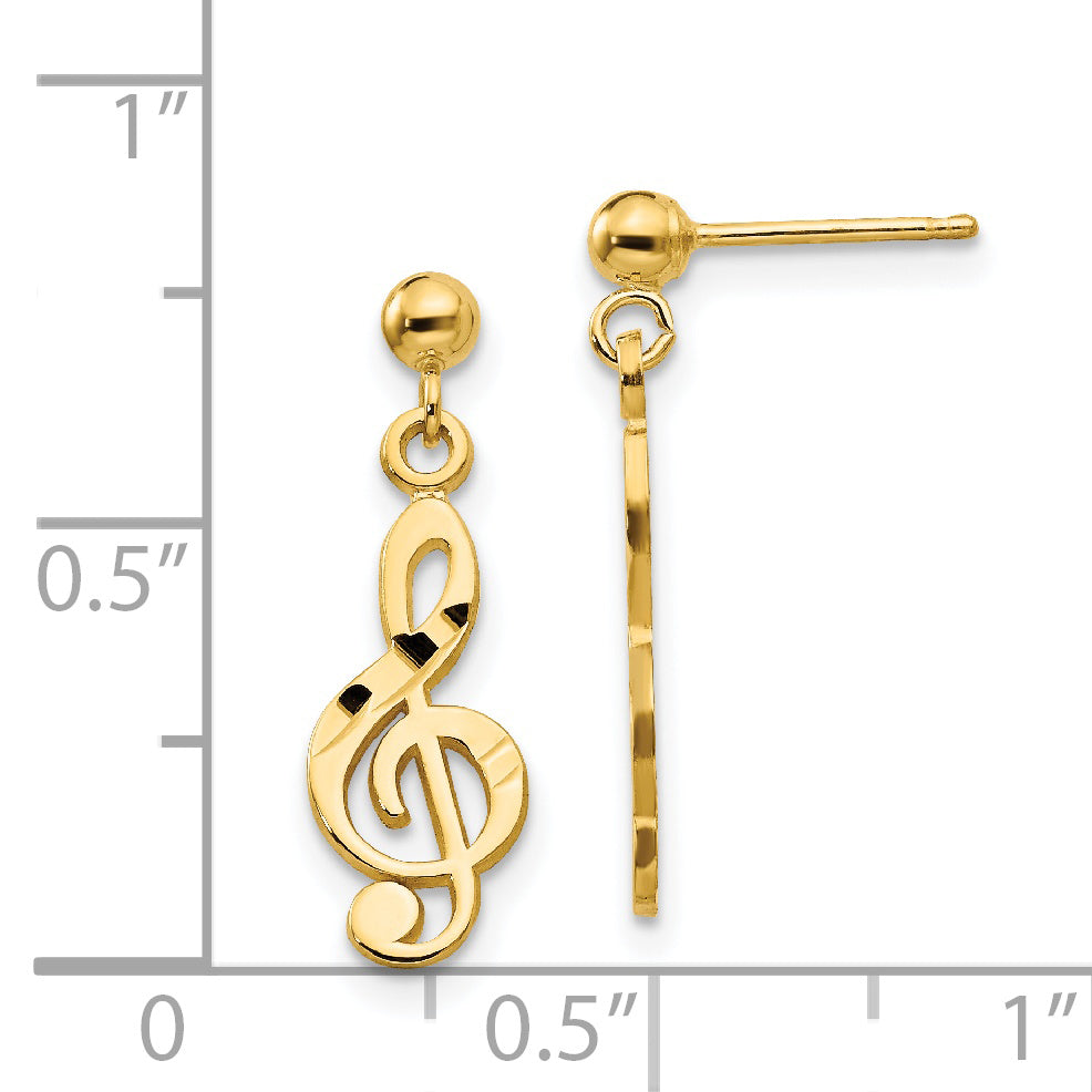 Sophia Jewelers 14K Gold Treble Clef Dangle Earrings Polished Diamond-Cut