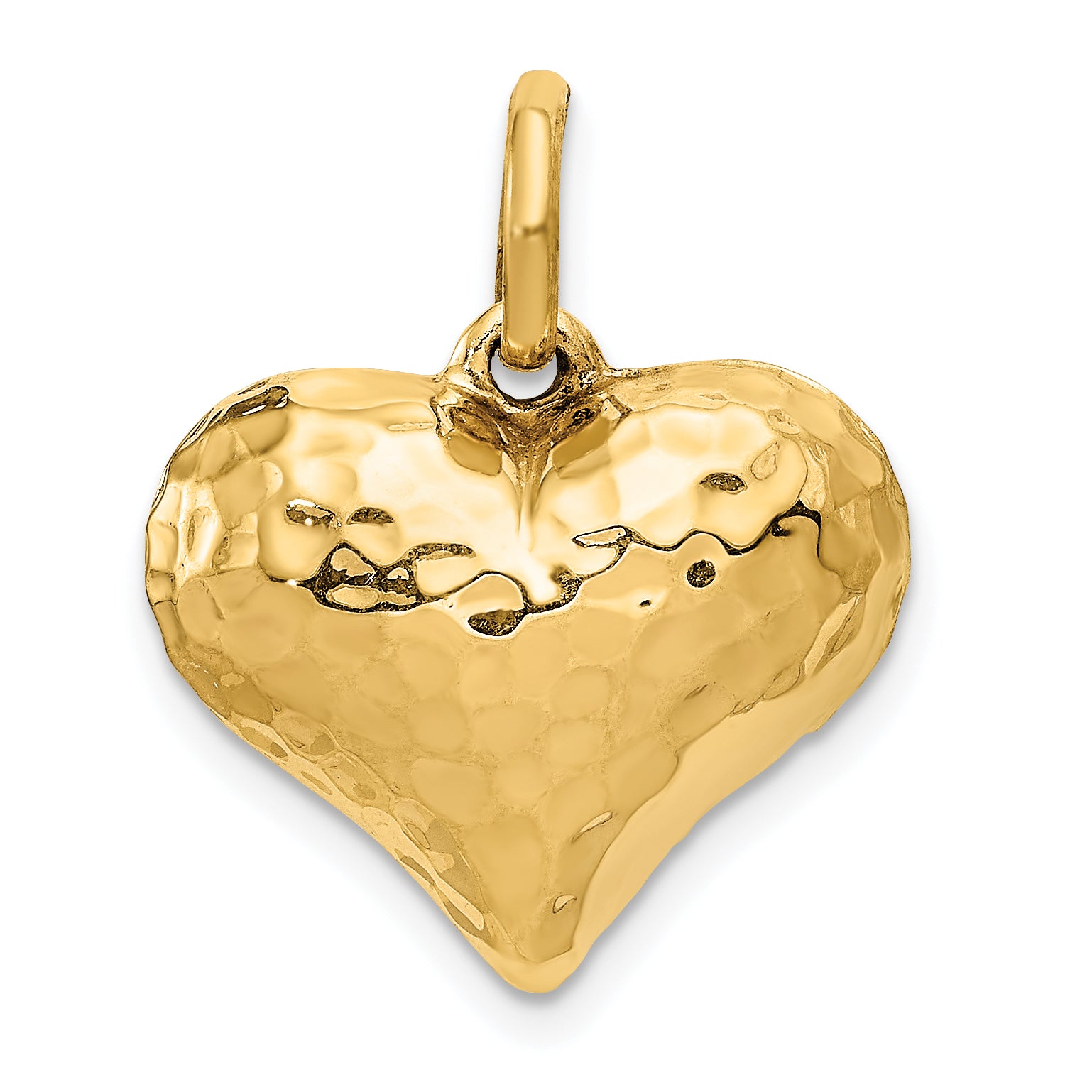 14K Polished and Hammered 3-D Heart Pendant