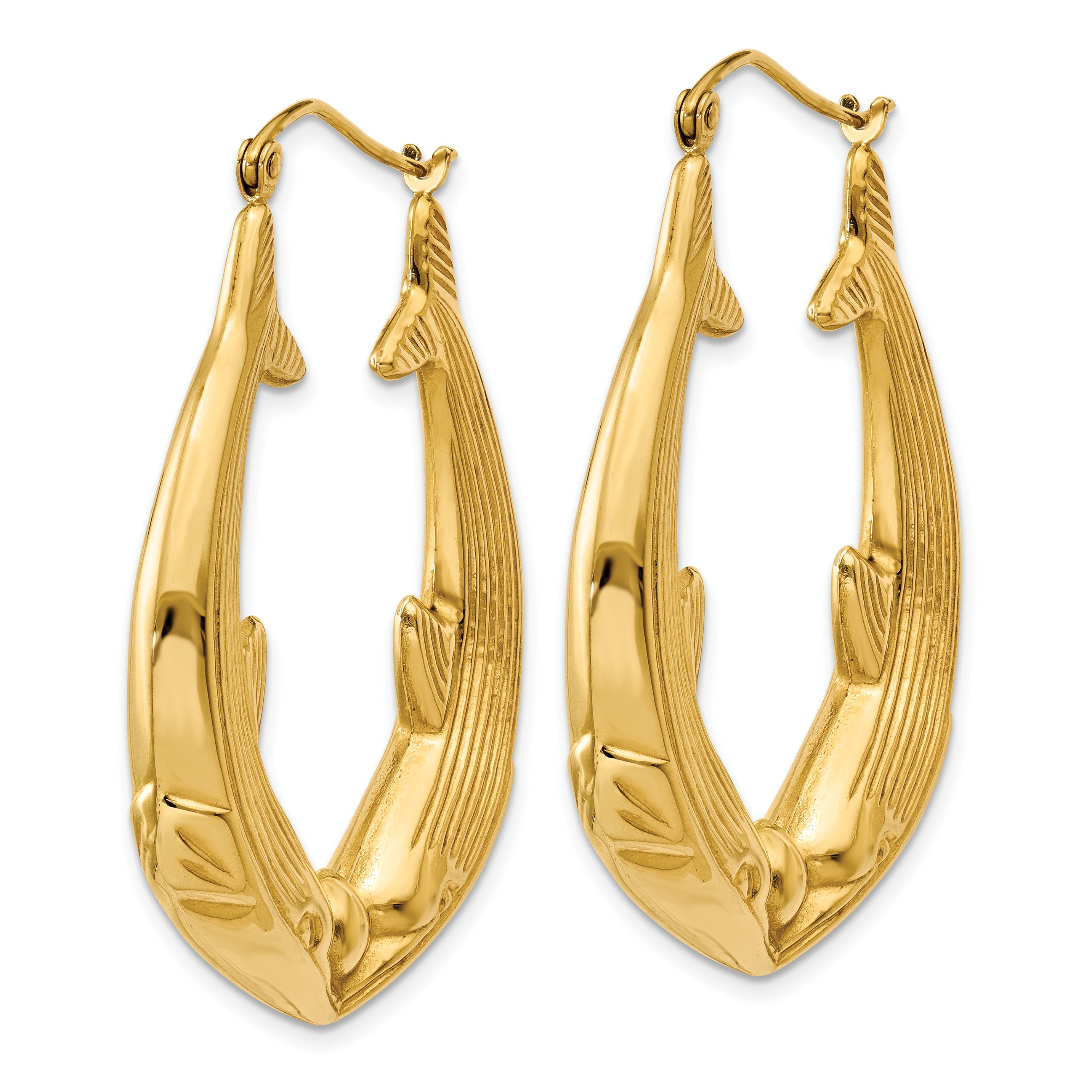 14K Gold Polished Dolphin Hoop Earrings for Women by Sophia Jewelers