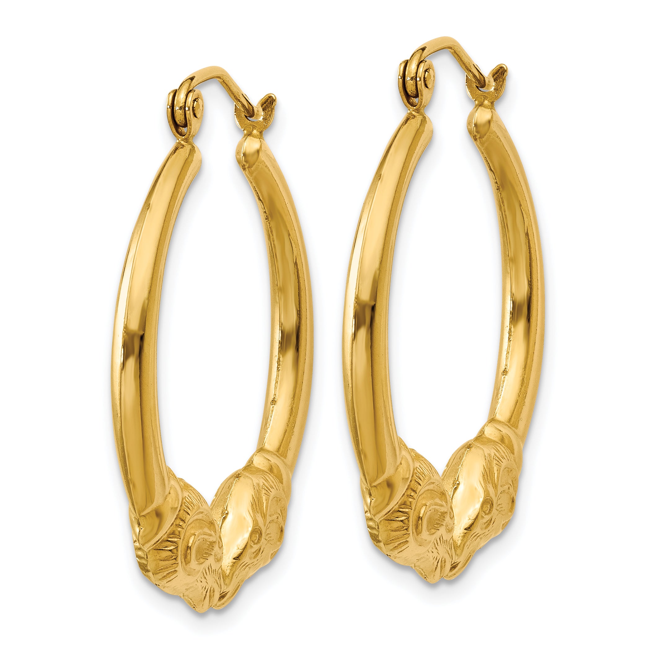 14K Gold Polished Ram Hoop Earrings for Women Elegant Creole Style