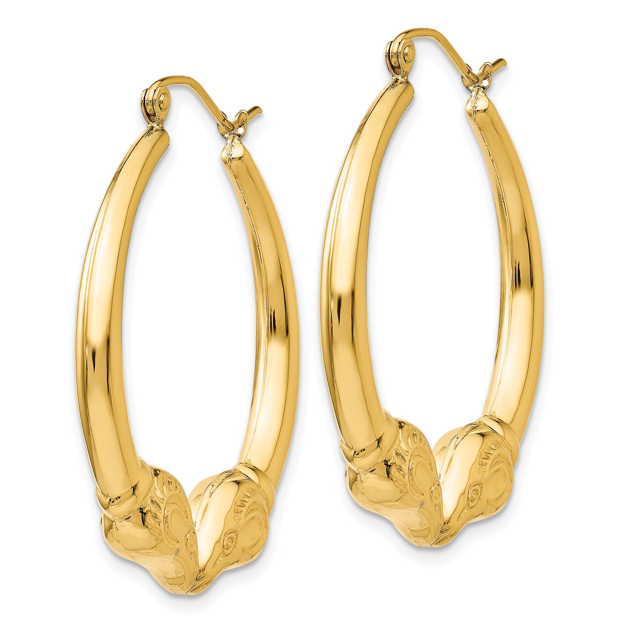 14K Gold Polished Ram Hoop Earrings for Women Elegant Creole Style