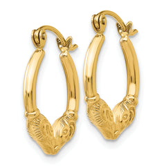 14K Gold Ram Head Hoop Earrings with Polished Elegant Finish