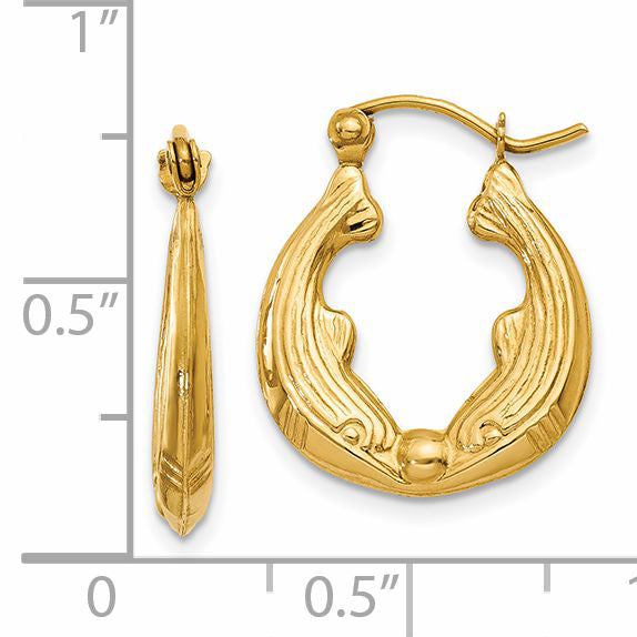 14K Gold Dolphin Hoop Earrings with Polished Finish for Women