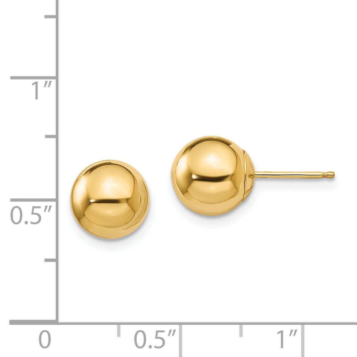 14K Gold Polished Ball Post Earrings for Women, Elegant 8mm Design