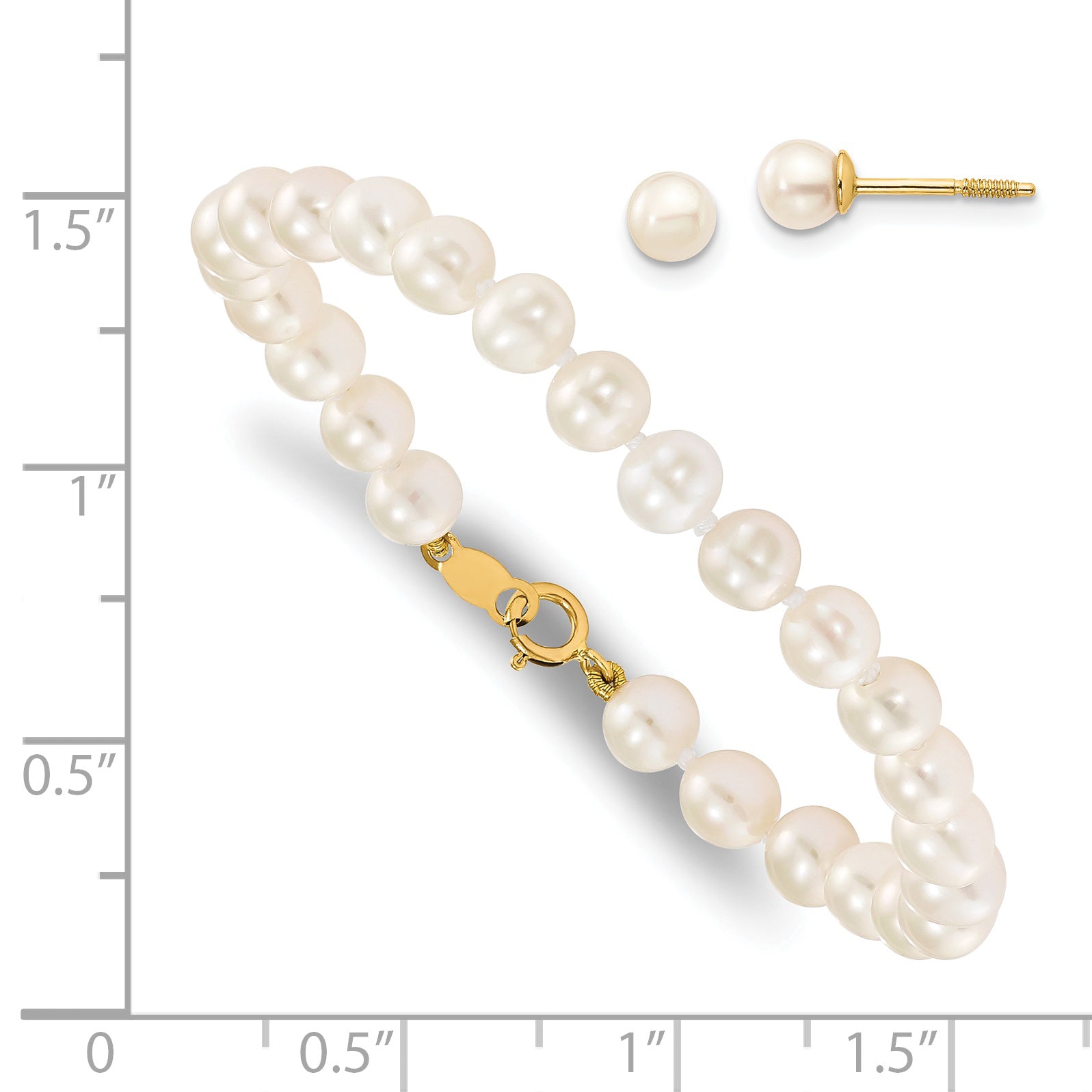 14K Madi K 4-5mm White Freshwater Cultured Pearl Bracelet & Earring Set