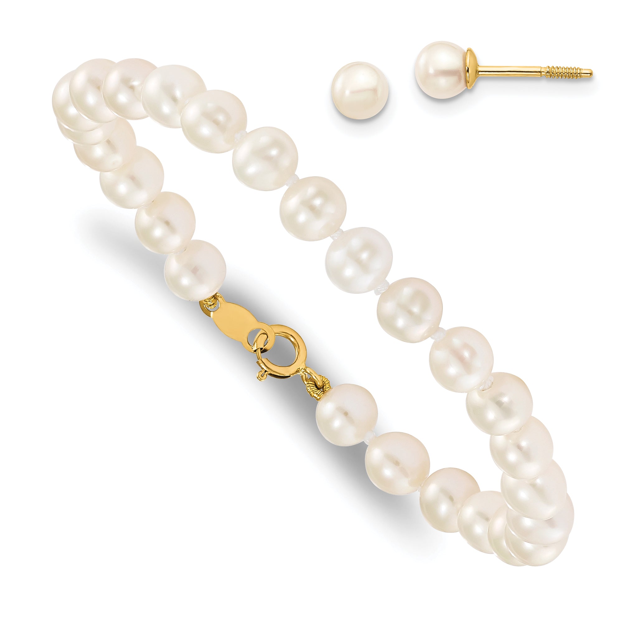 14K Madi K 4-5mm White Freshwater Cultured Pearl Bracelet & Earring Set