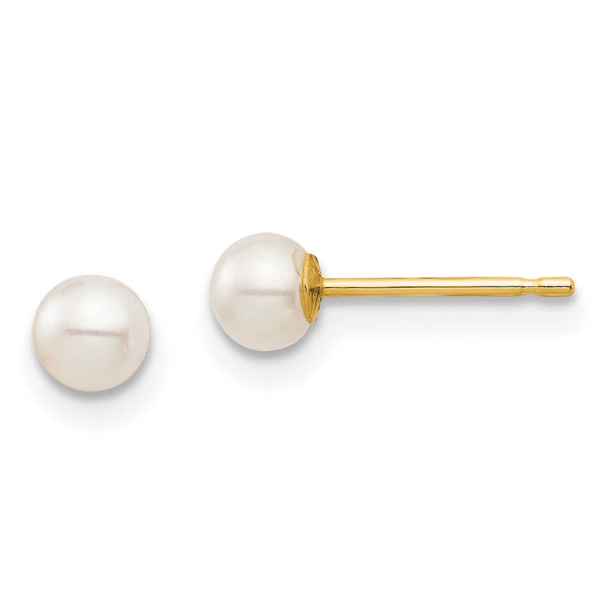 14k Madi K 3-4mm White Round Freshwater Cultured Pearl Stud Post Earrings