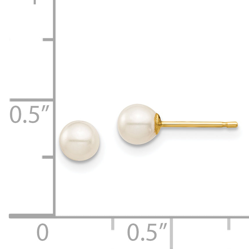 14K Madi K 4-5mm White Round Freshwater Cultured Pearl Stud Post Earrings