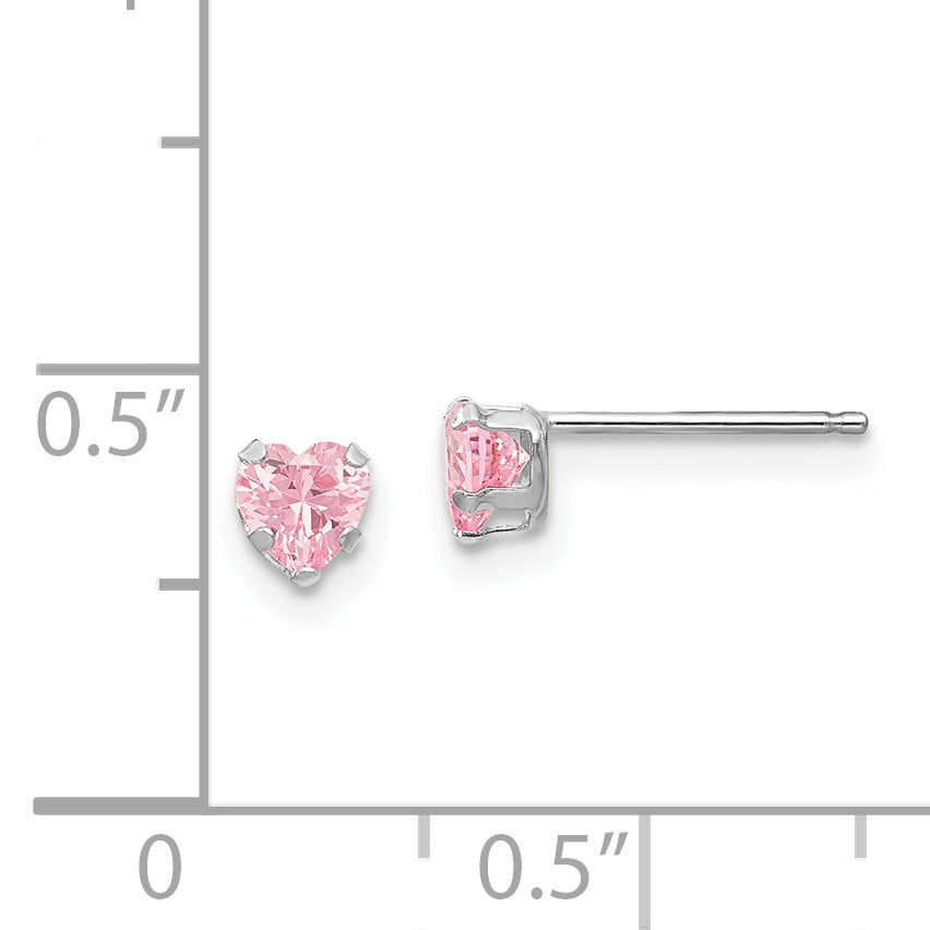 14k White Gold Madi K 4mm Pink CZ Heart Earrings