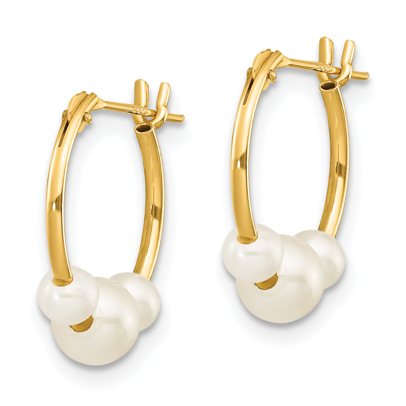 14K Gold Freshwater Pearl Hoop Earrings with Polished Elegant Finish