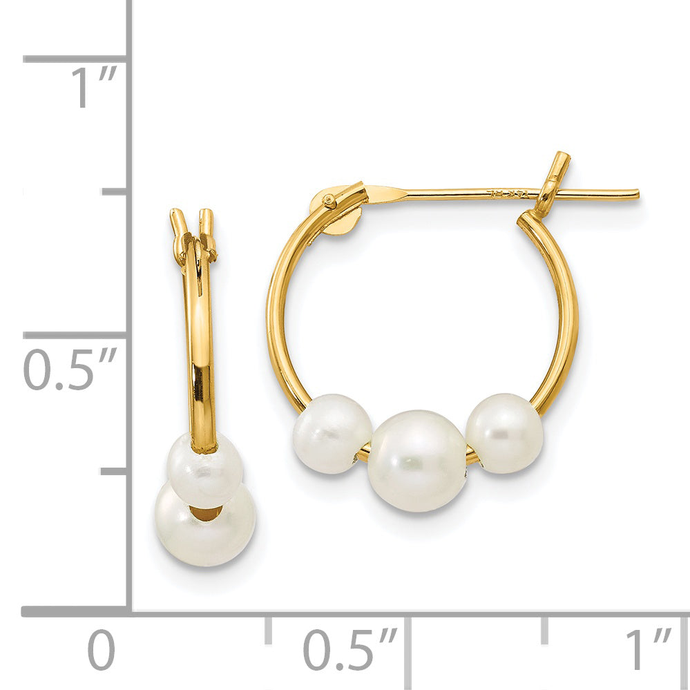 14K Gold Freshwater Pearl Hoop Earrings with Polished Elegant Finish