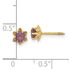 14K Gold February Birthstone Earrings with Purple CZ Studs