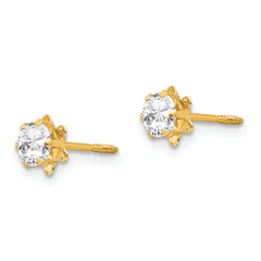 14K Gold April Birthstone CZ Stud Earrings with Screwback