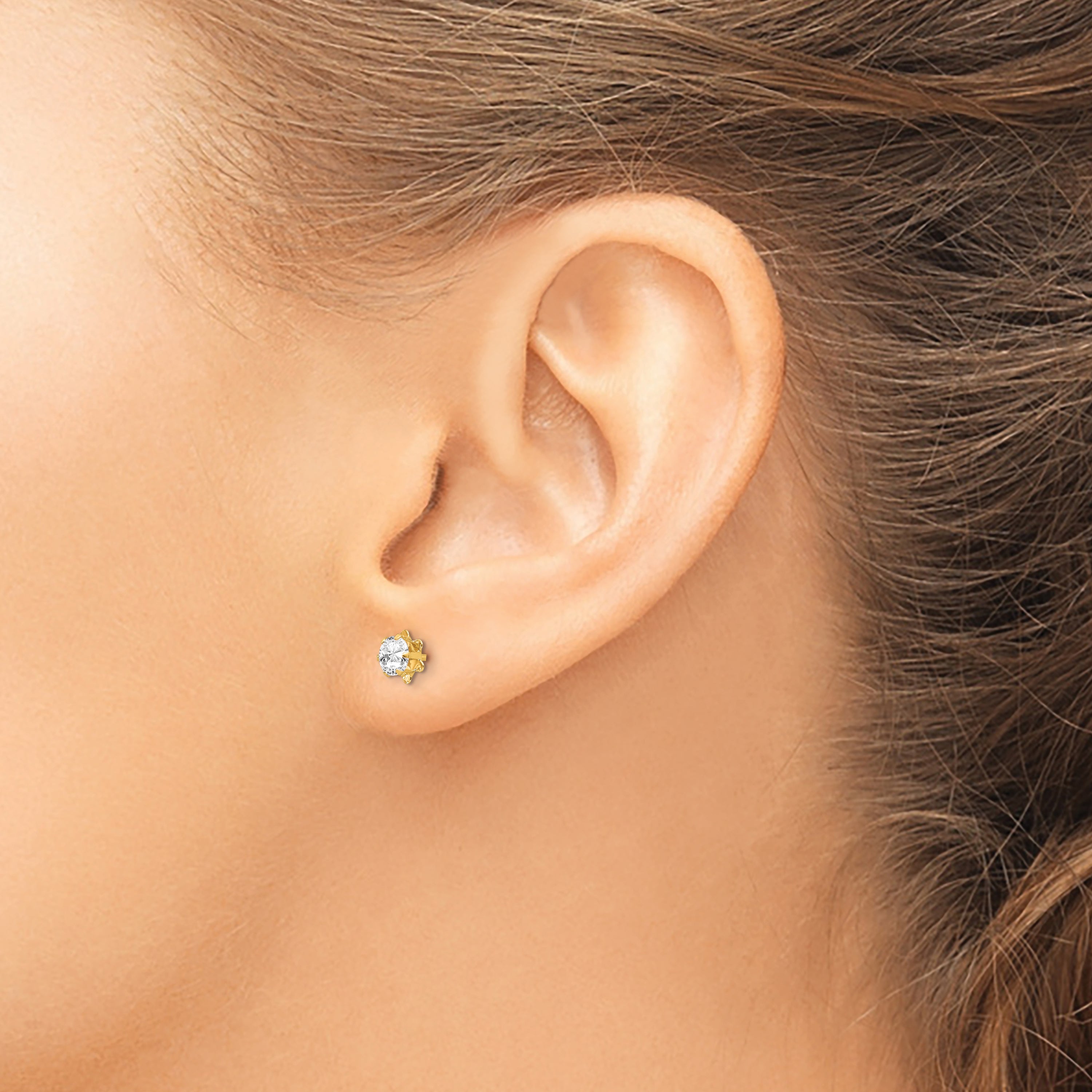 14K Gold April Birthstone CZ Stud Earrings with Screwback