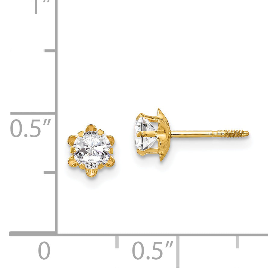 14K Gold April Birthstone CZ Stud Earrings with Screwback