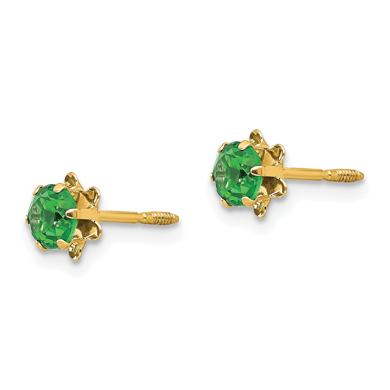 14K Gold May Birthstone Stud Earrings with Polished CZ