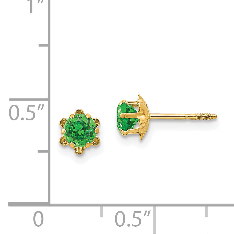 14K Gold May Birthstone Stud Earrings with Polished CZ